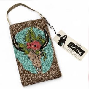 Bamboo Trading Company Western Boho Skull Beaded Brown and Turquoise Women's Bag